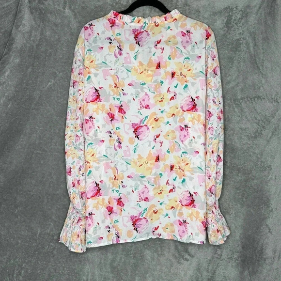 Amazon 2X Shirt Top Pink Floral Flower Bell Long Sleeve Keyhole Round Neck Women - Picture 5 of 7